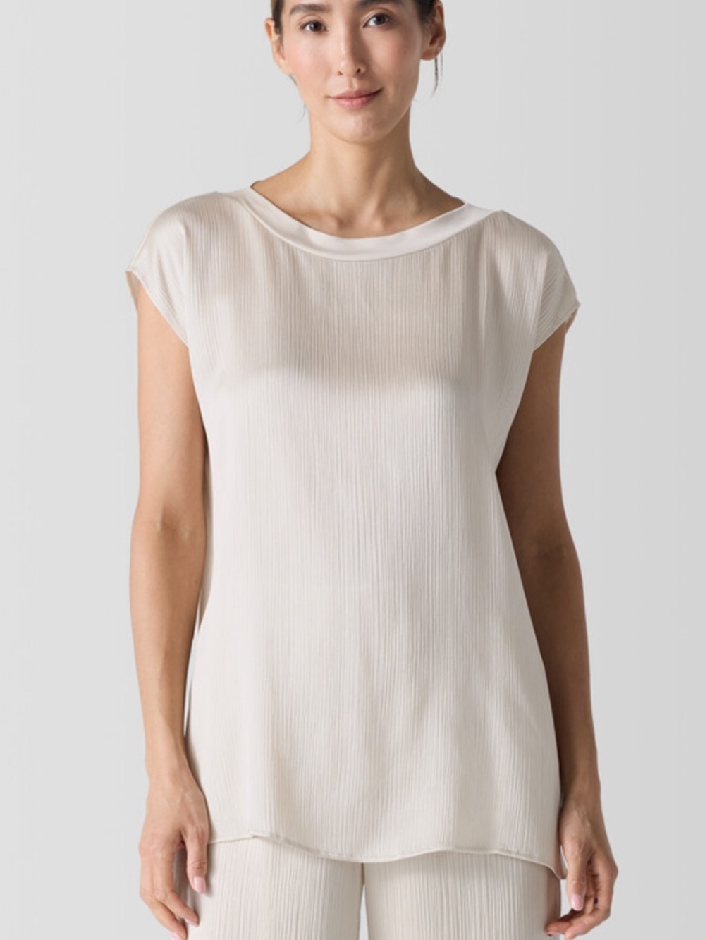 Eileen Fisher Striated Silk Satin Bateau Neck Top